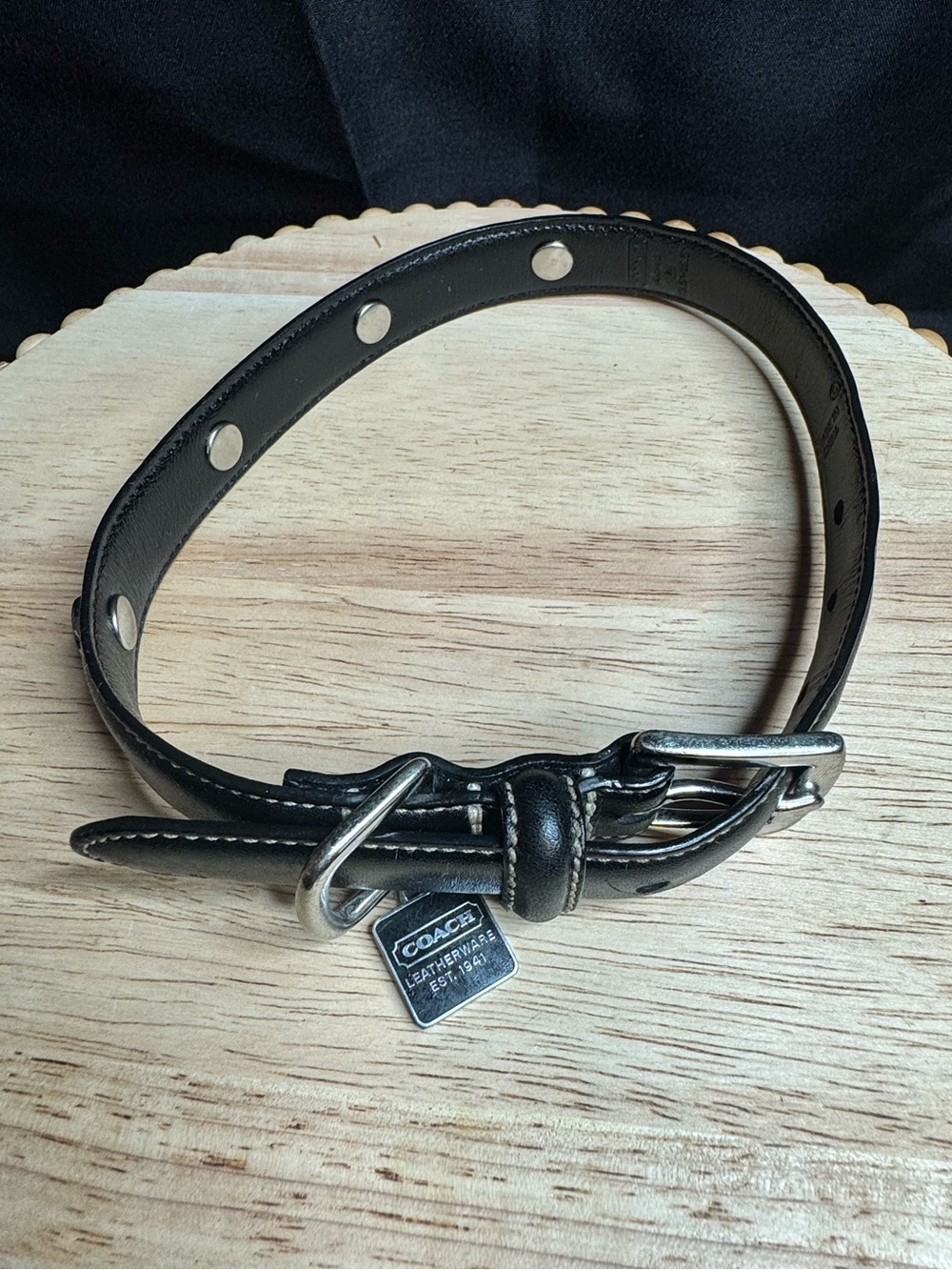 Coach Black Leather dog collars with Silver